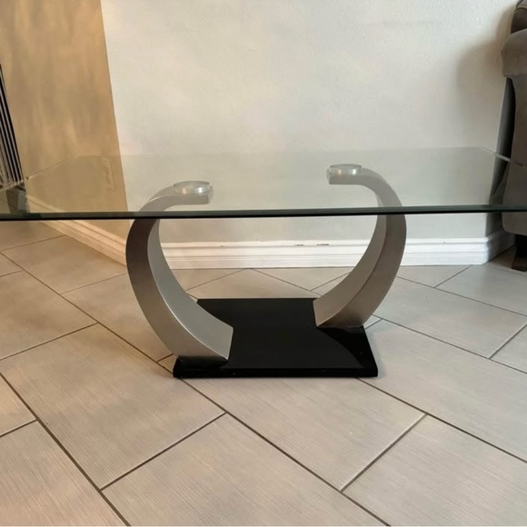 Modern Glass Coffee Table with Silver Accents